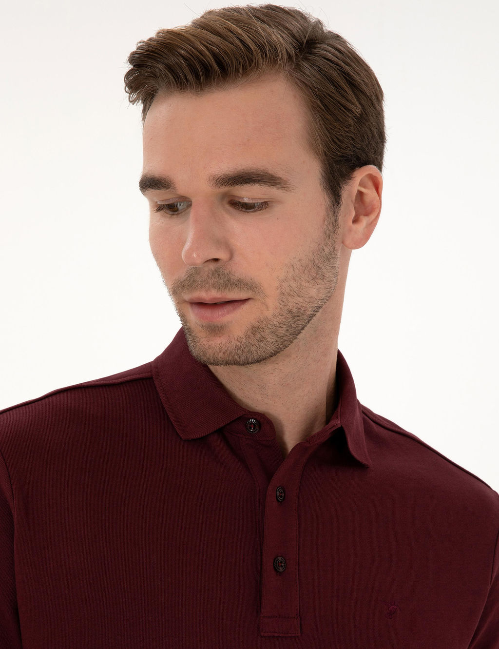 Bordo Regular Fit %100 Pamuk 3 _plik Polo Yaka Sweatshirt