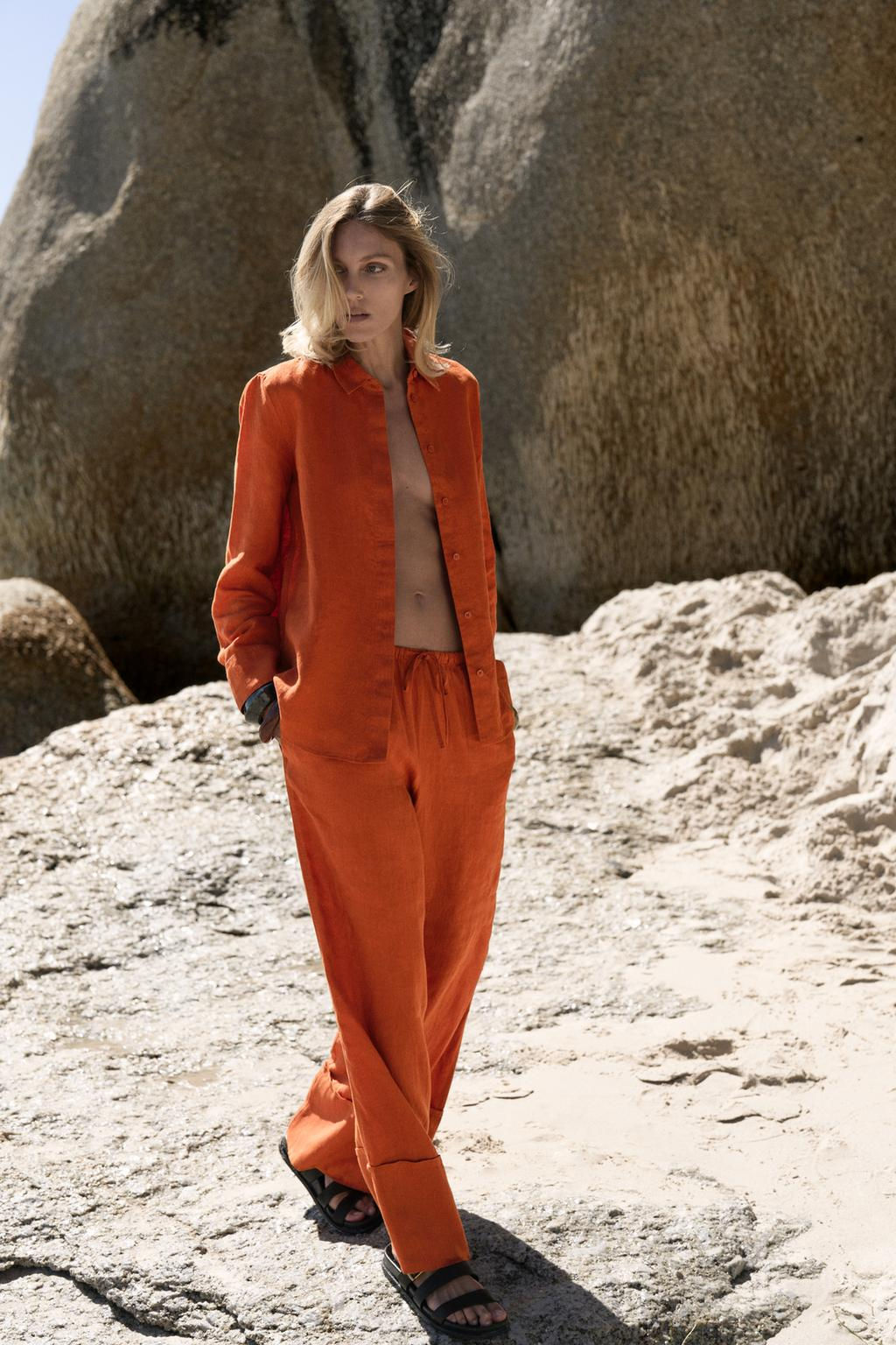 ZW COLLECTION 100% LINEN PALAZZO TROUSERS - Zara фото 2