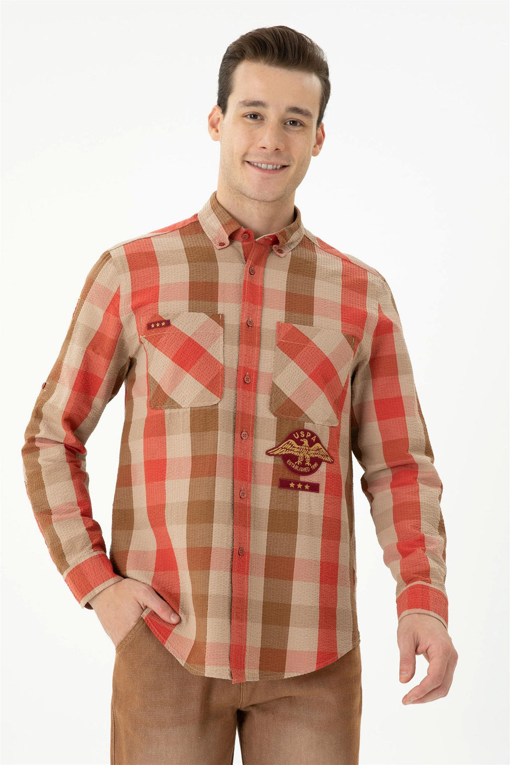 U. S. Polo Assn Мужская рубашка с длинным рукавом кирпичного цвета - U.s. polo assn фото 9