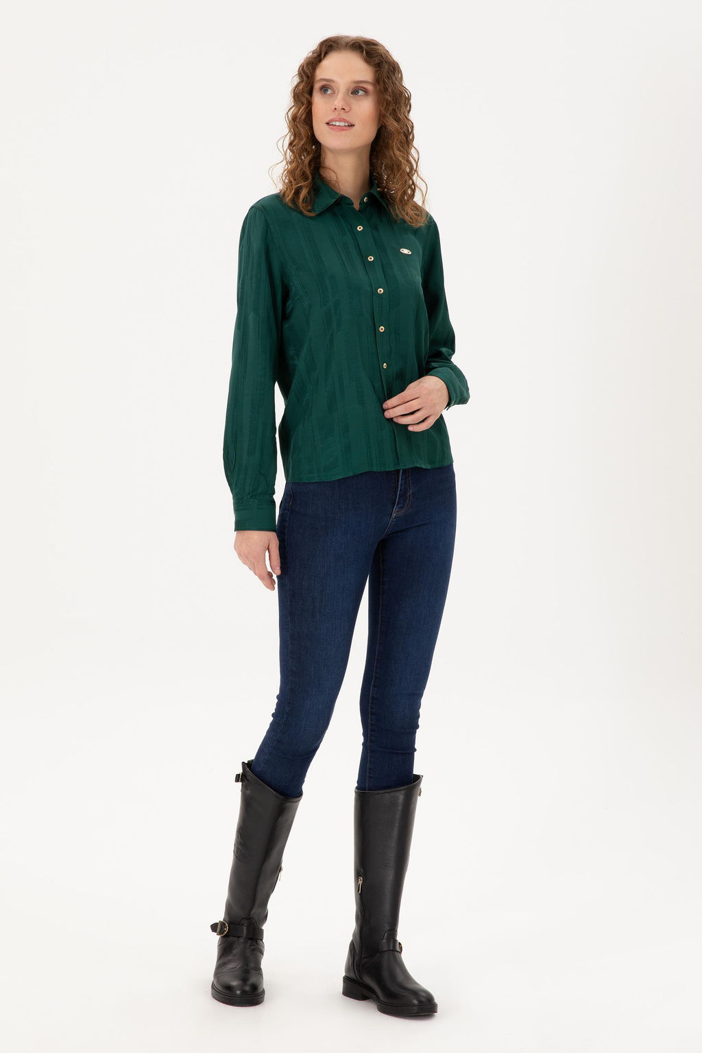 Женская темно-зеленая рубашка с длинным рукавом Неожиданная скидка в корзине - U.s. polo assn фото 4