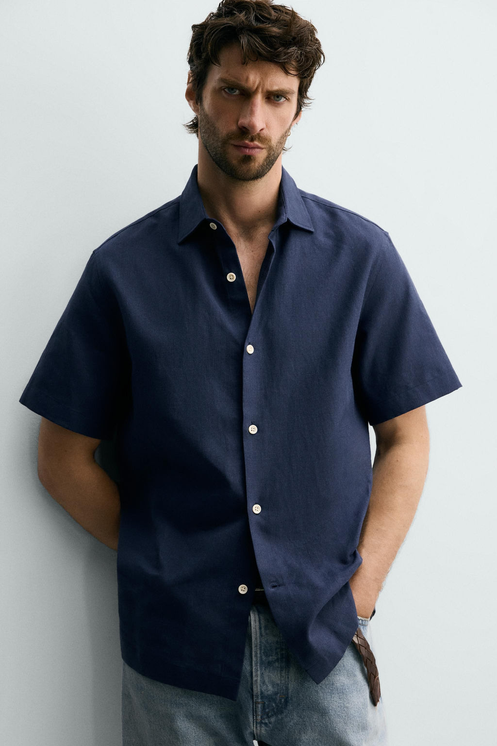 CAMISA ESTRUCTURA LINO - ALGOD?N / Marino - Zara фото 6