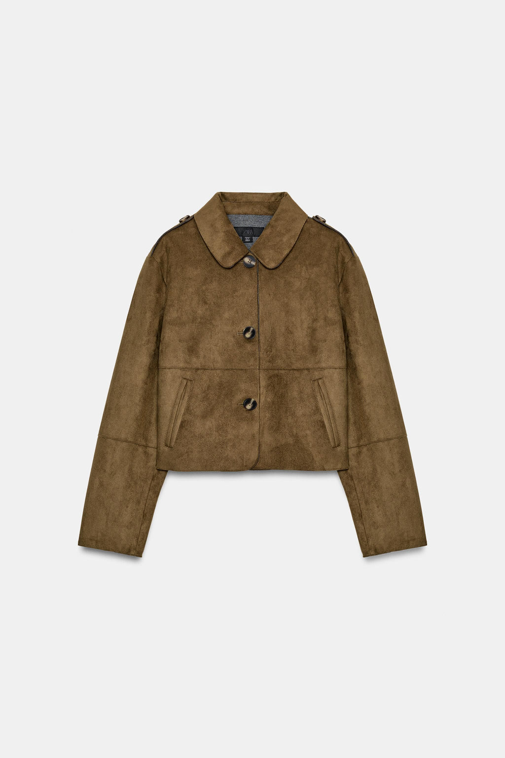 CHAQUETA CORTA EFECTO ANTE / Khaki oscuro - Zara фото 9