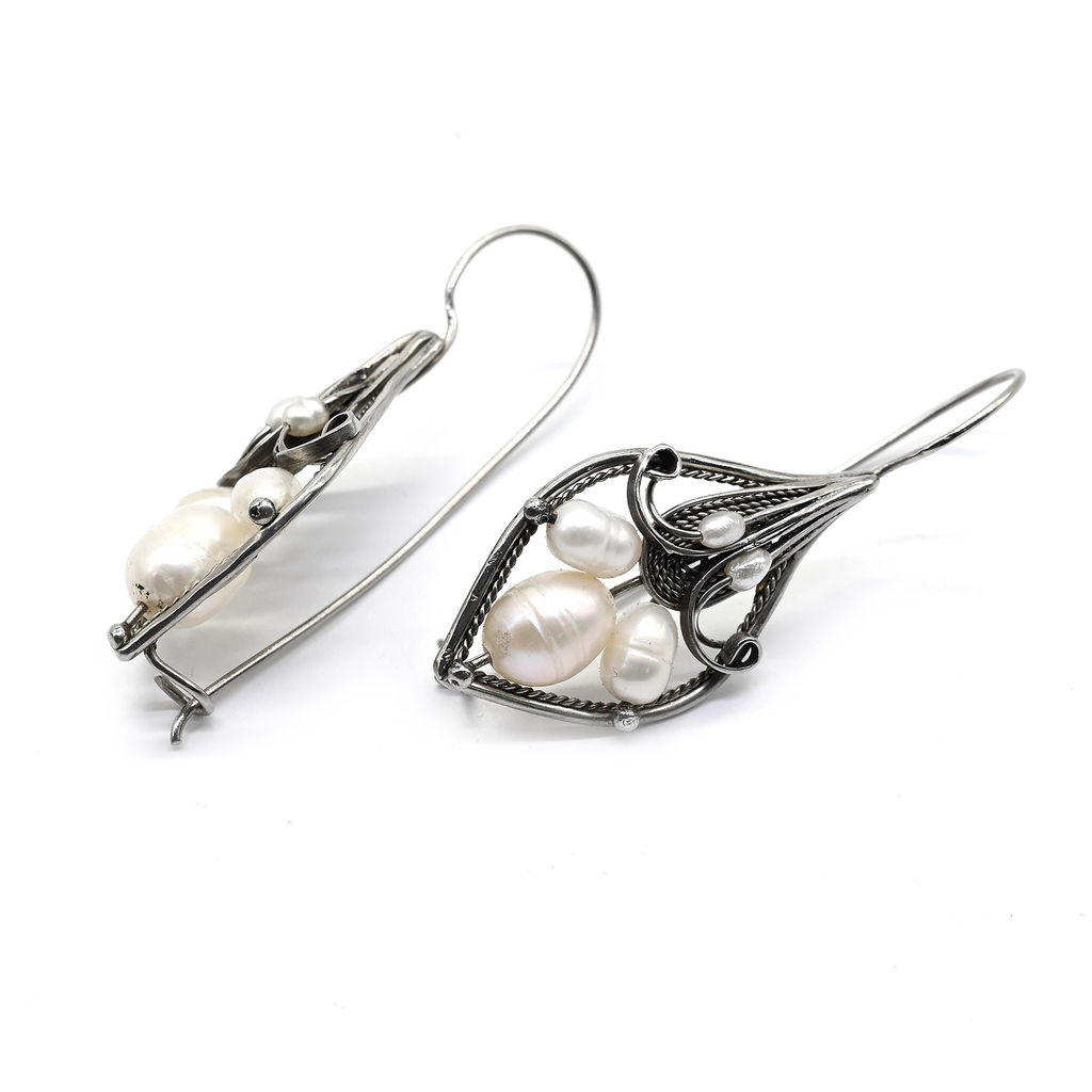 Серьги с жемчугом "Тройка" 16*30мм. Радуга камня