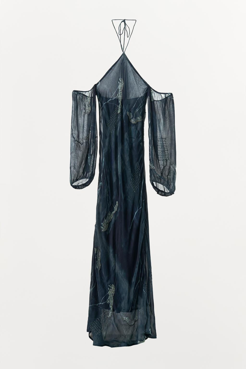 HALTER NECK DRESS WITH METALLIC THREAD AND BEADS - Zara фото 3