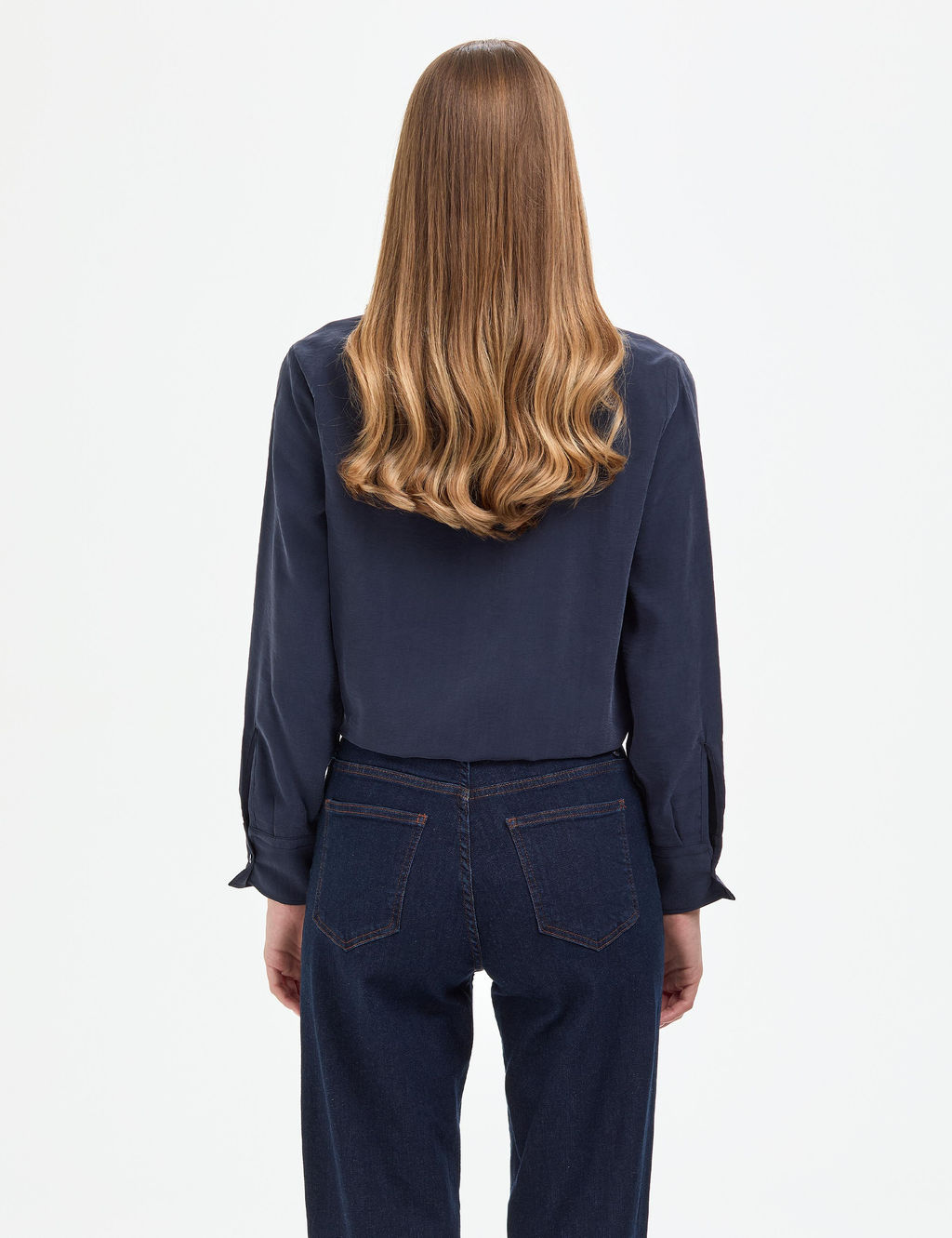 A__k Lacivert Comfort Fit Uzun Kollu G_mlek