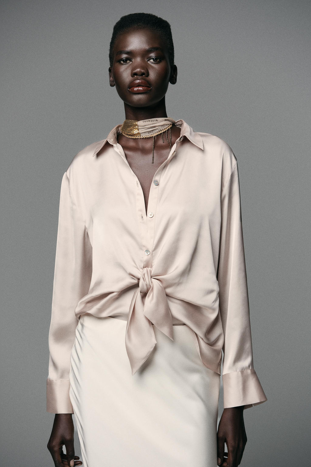 SATIN SHIRT WITH KNOT - Zara фото 2