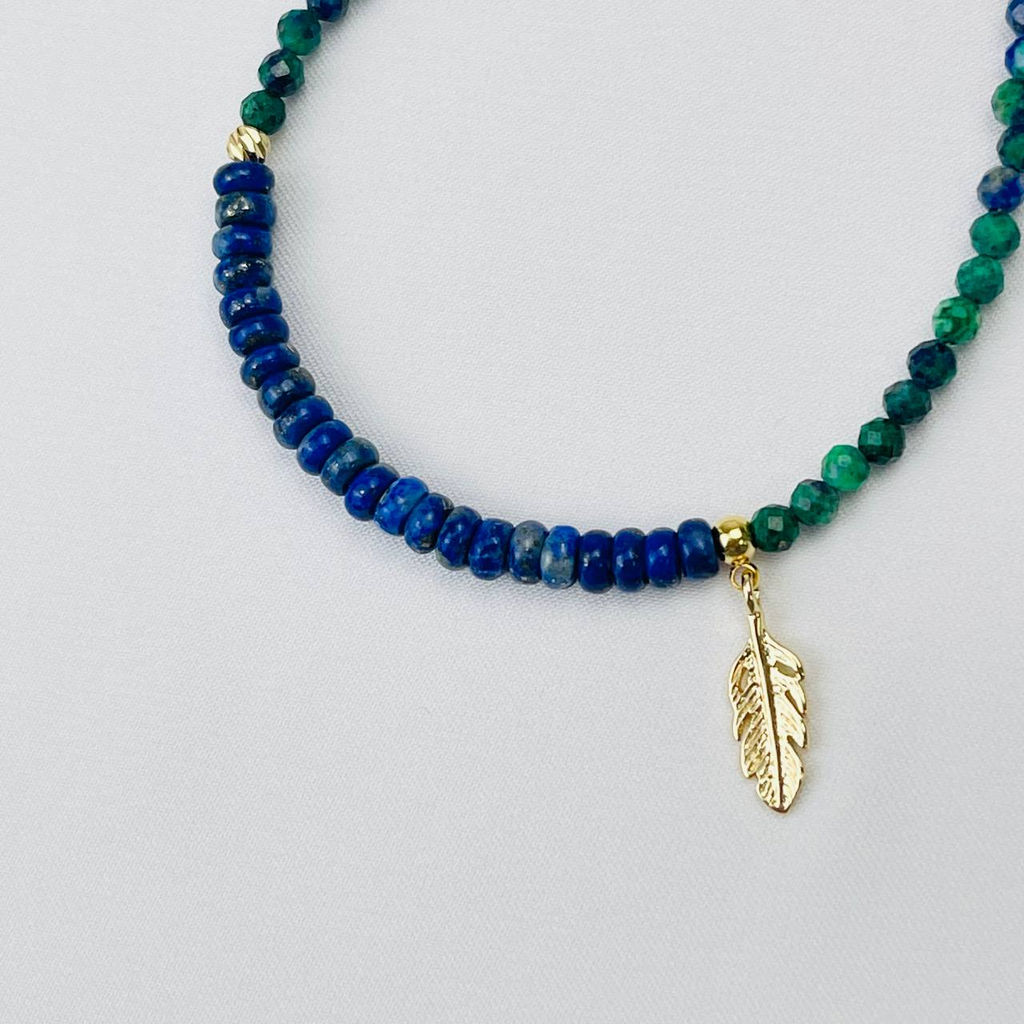 Браслет из Азурита и Лазурита с подвеской "Перо" 18,5 см +
