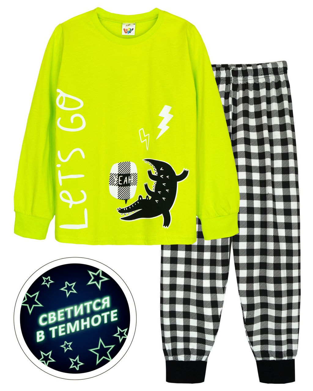 Пижама для мальчика 92228 салатовый/черная клетка 870 Lets go - Let's go фото 8
