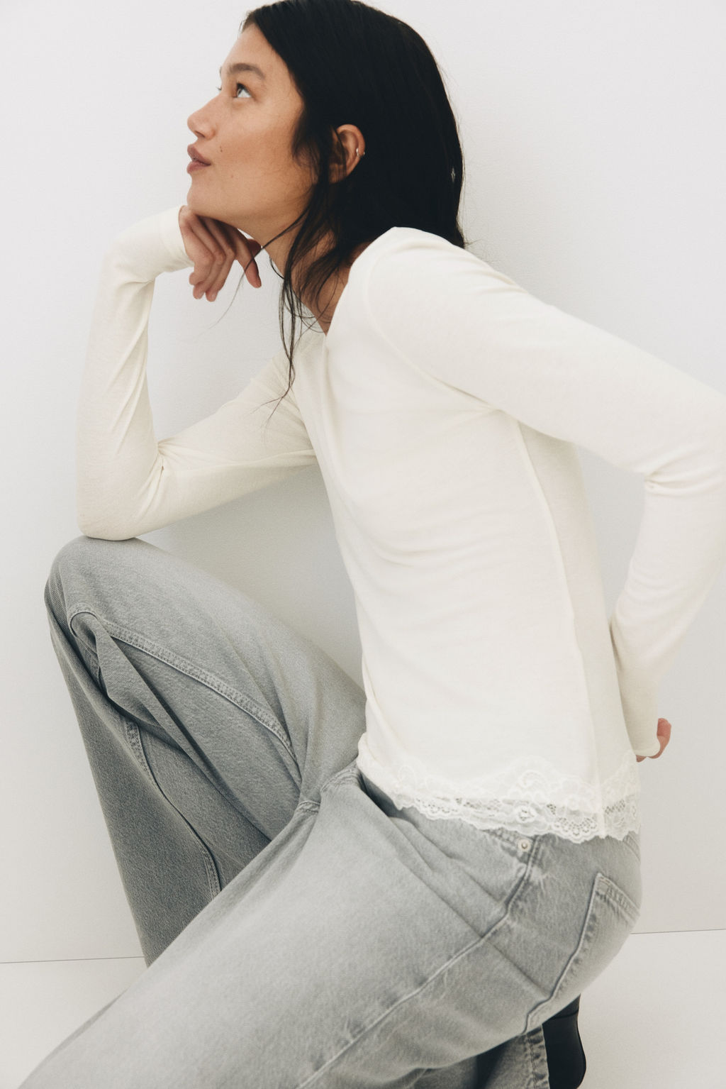 Top de punto con ribete de encaje - H&m фото 4