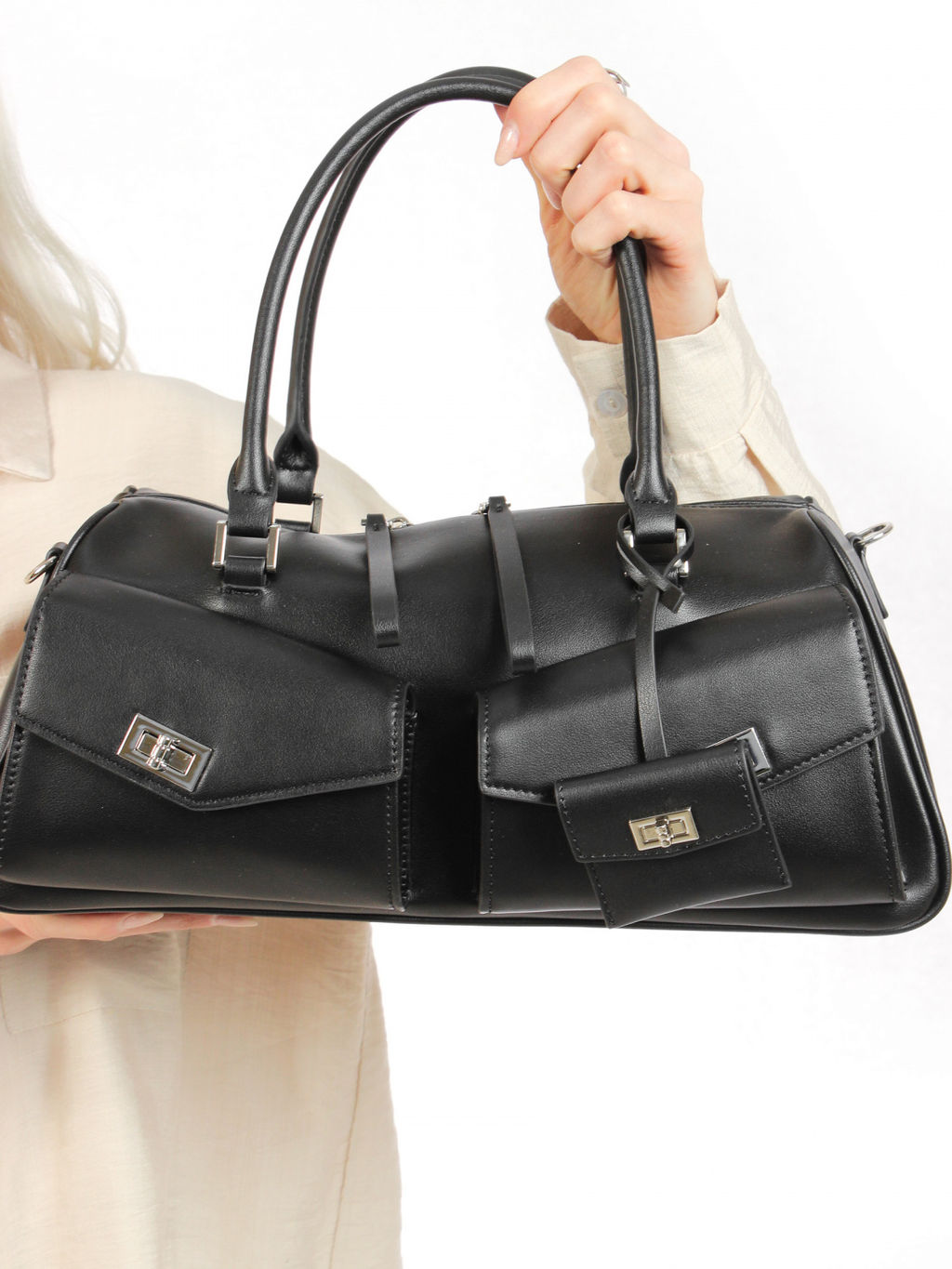 LACCOMA сумка АМ2097-черный натуральная кожа хлопок фото 7