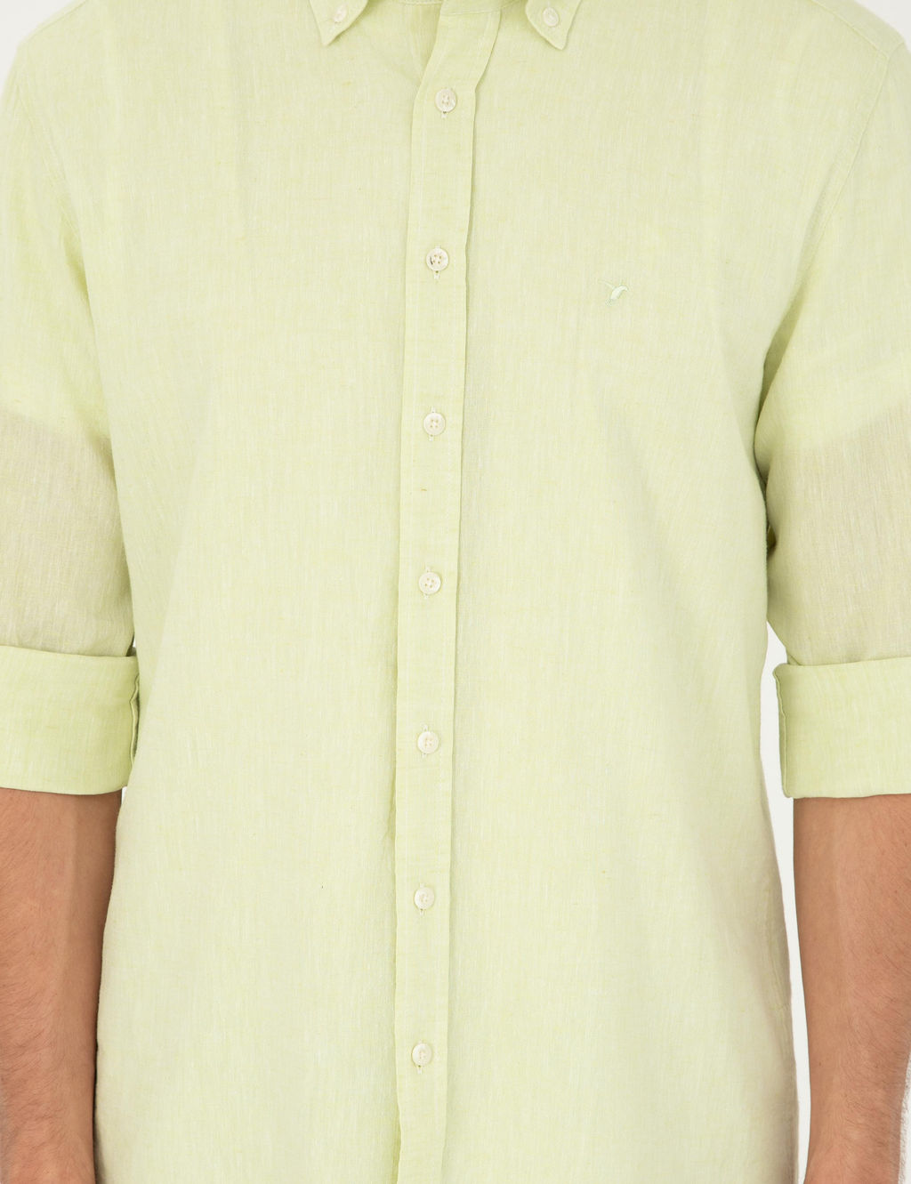 Ye_il Slim Fit Keten Kar___ml_ G_mlek