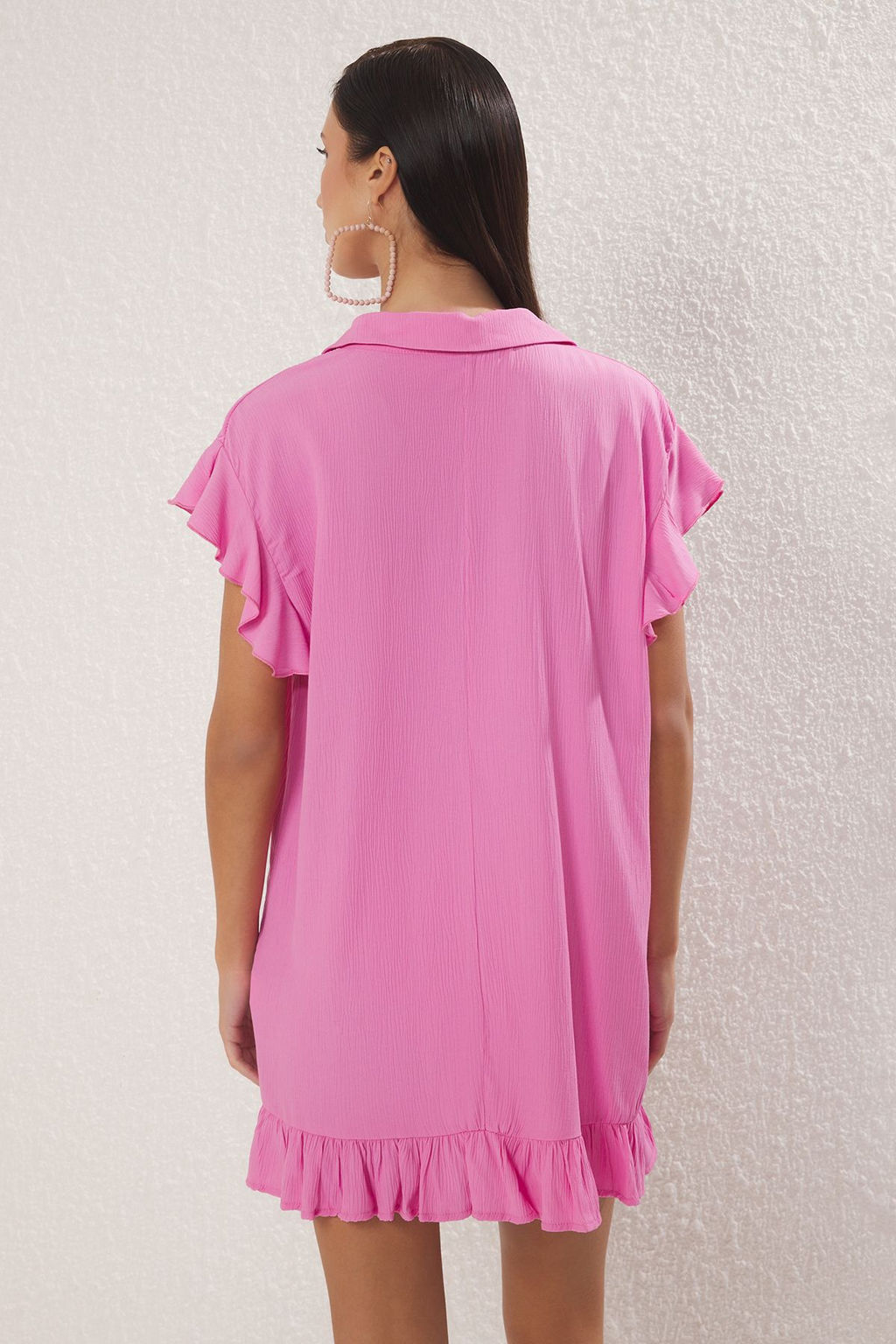 TRENDYOLMILLA Pembe Dokuma Volanl? Plaj Elbisesi TBESS25EL00074