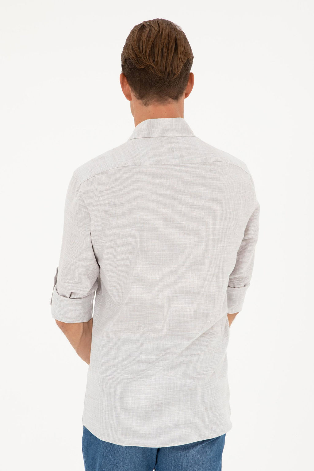 Рубашка мужская U.S. Polo Assn с длинным рукавом кремовая  фото 5