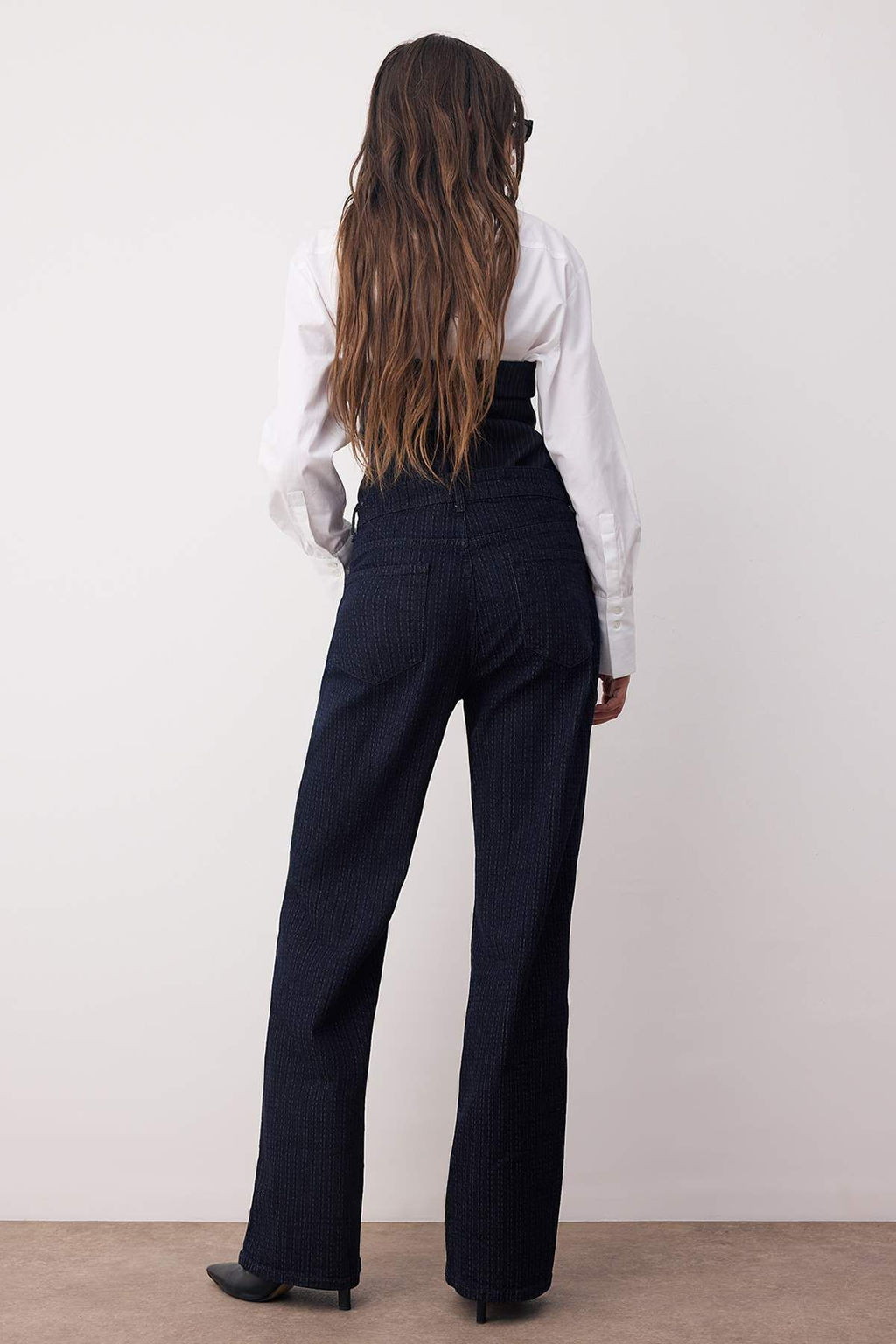 Koyu Mavi Cizgi Detayl? Yuksek Bel Wide Leg Jeans TWOAW26JE00101