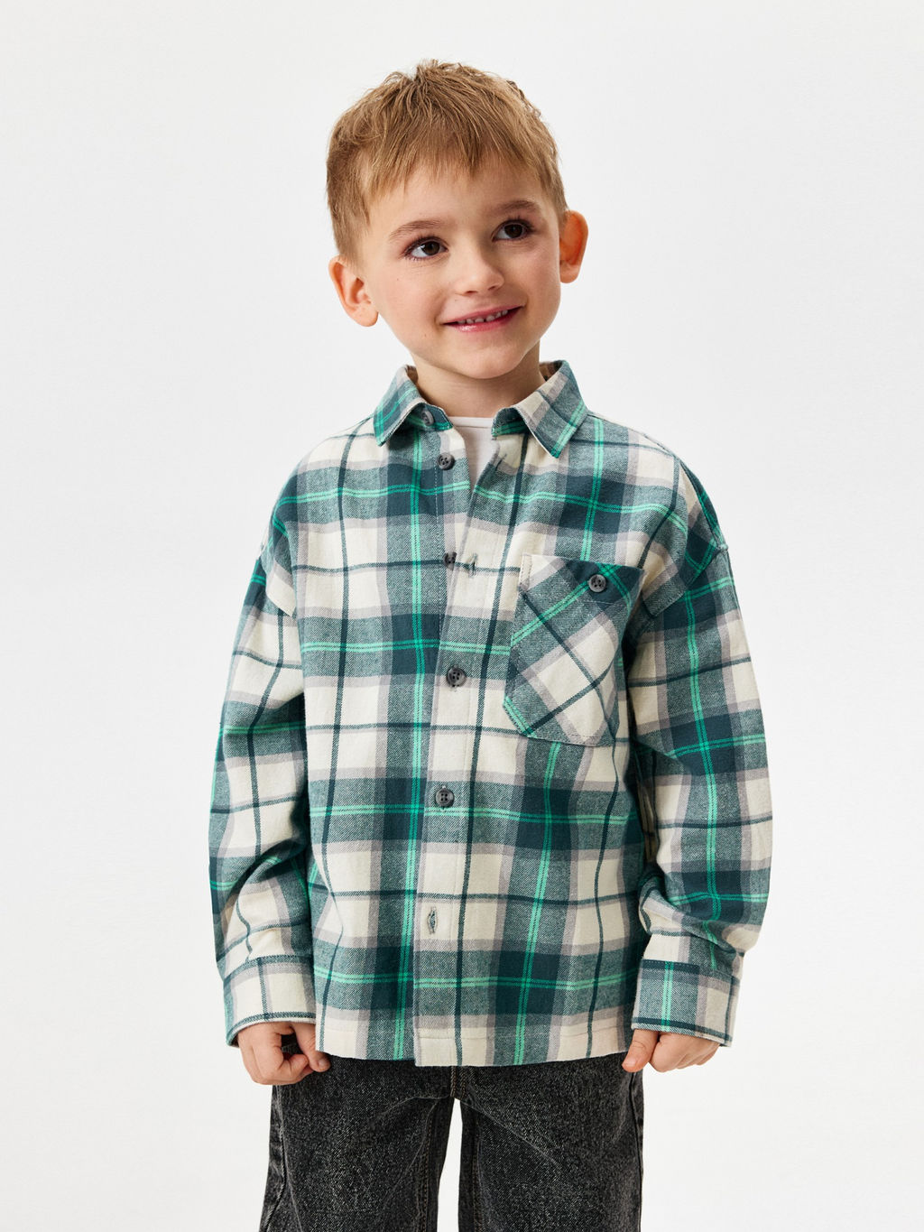 ACOOLA / Сорочка верхняя детская для мальчиков Brico бирюзовая клетка