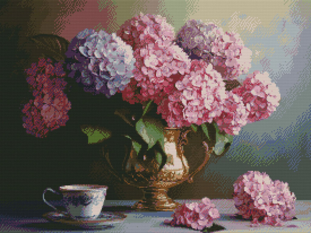 Вышивка крестиком 40х50см, Розовые гортензии