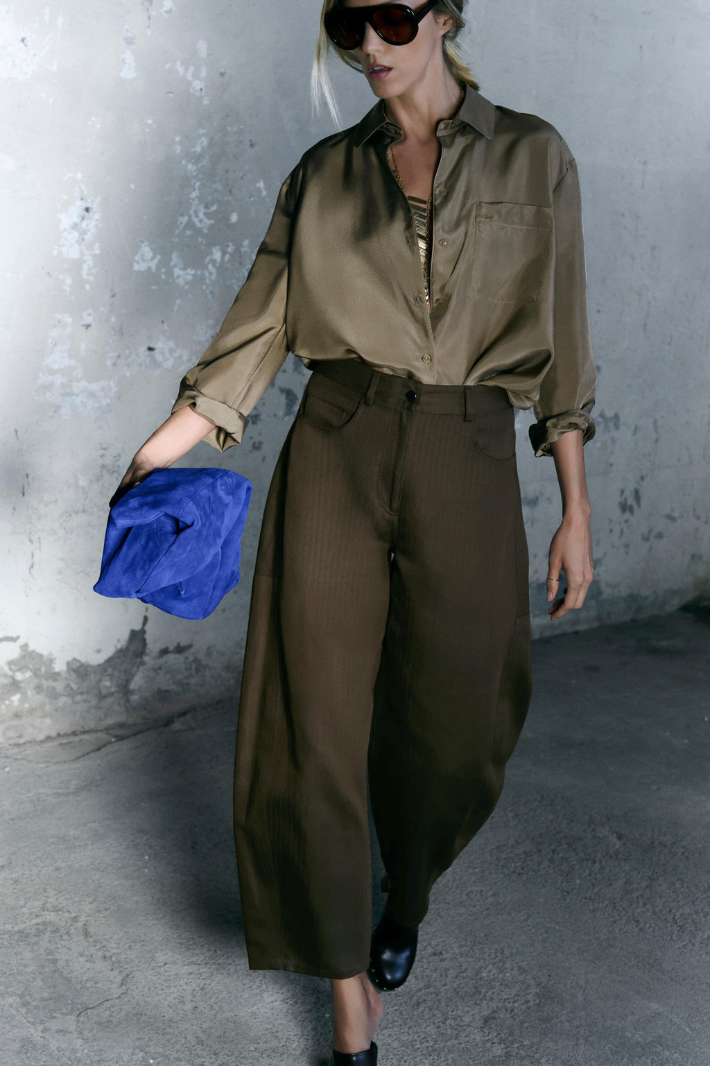 ZW COLLECTION HERRINGBONE WIDE-LEG TROUSERS