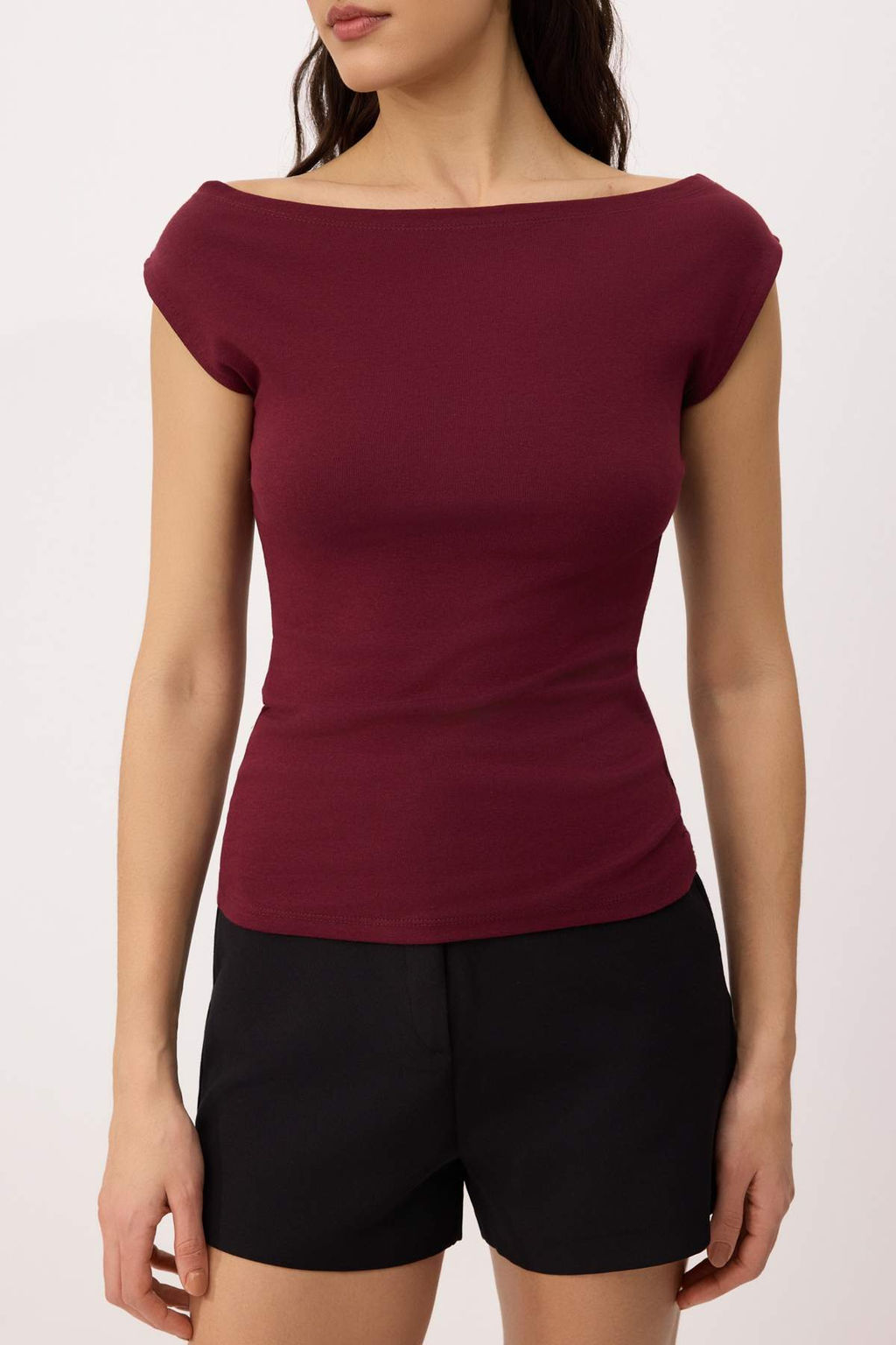 Bordo Duz Fitted Kay?k Yaka Kolsuz Premium Yumusak Orme Bluz TWOSS26BZ00712