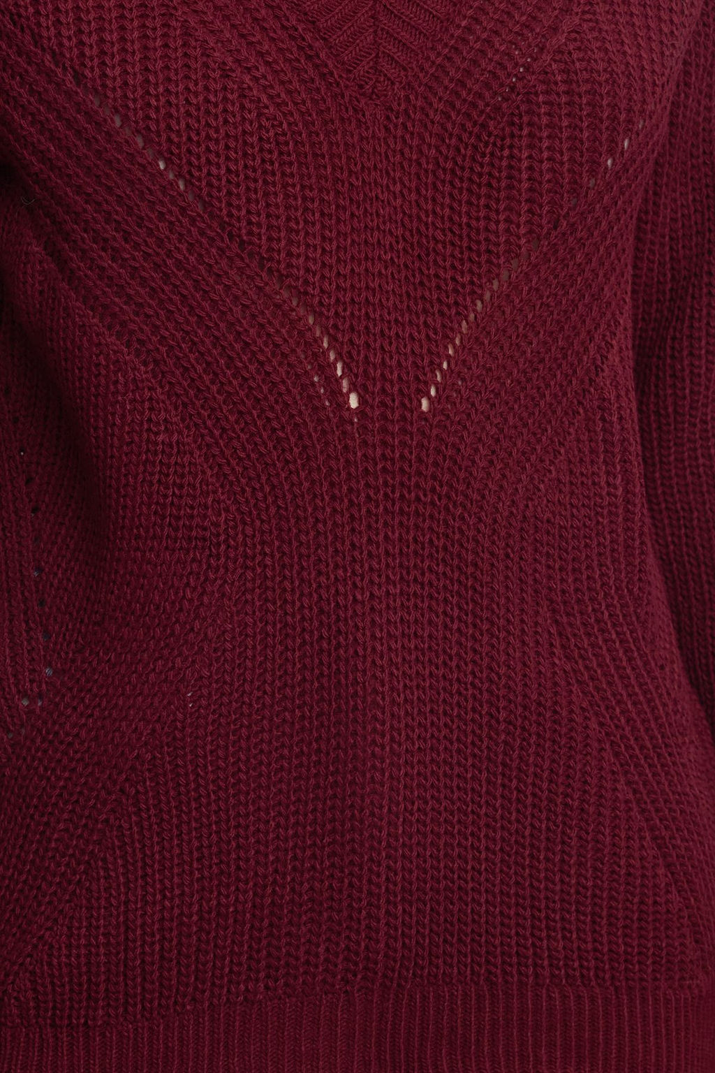 Bordo Ajurlu/Delikli V Yaka Triko Kazak TWOAW21KZ0690 - Trendyolmilla фото 4