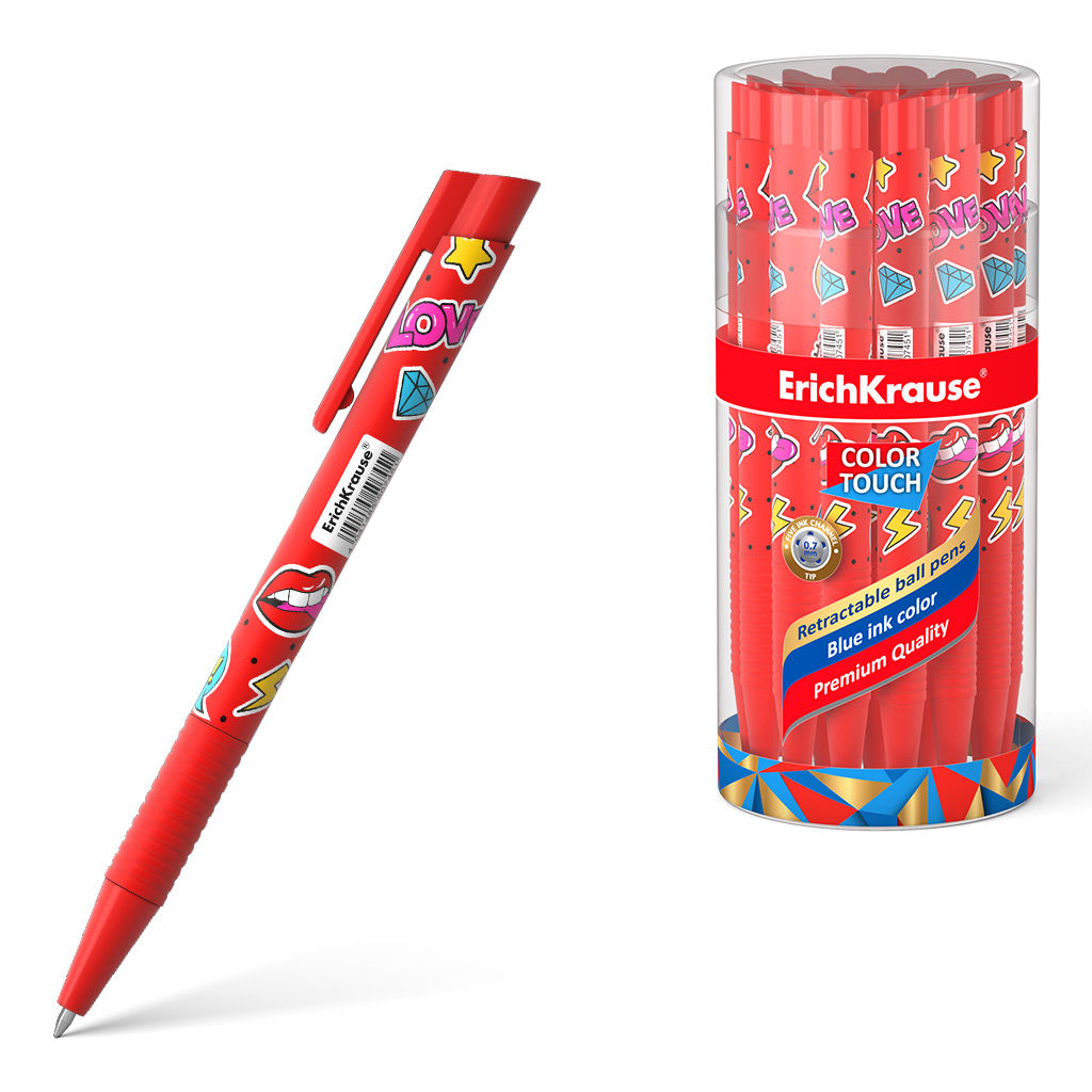 АКЦИЯ Цена за 24 шт. Ручка шариковая автоматическая ErichKrause ColorTouch Matic&Grip Sweet love 0.7, цвет чернил синий (в тубусе по 24 шт.)