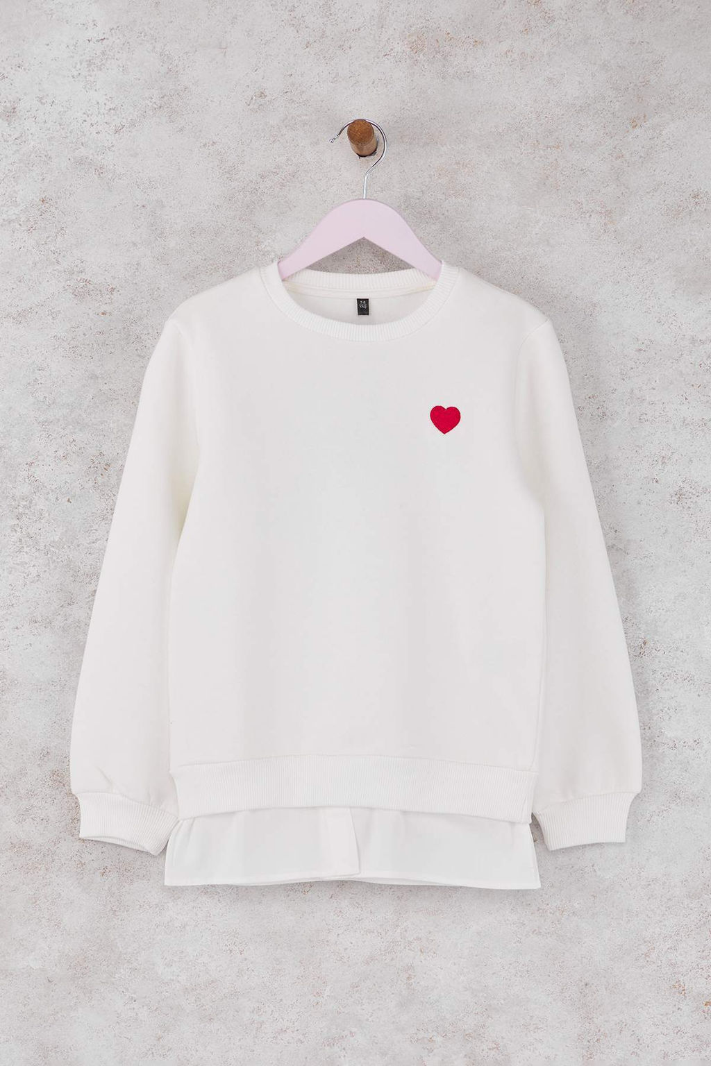 Ekru Pamuklu Kalp Baskl? Kal?n/Ici Polarl? Regular Orme K?z Cocuk Sweatshirt TKDAW26SW00023 - Trendyolmilla фото 2