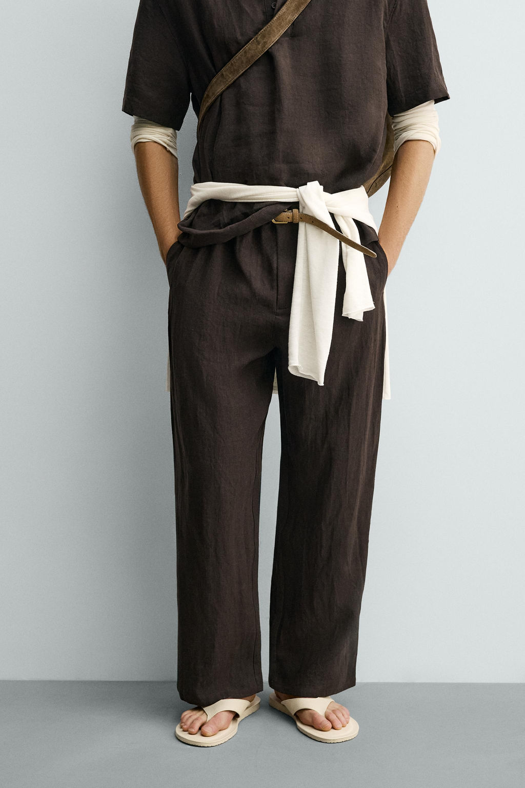 PANTAL?N RELAXED FIT 100% LINO / Marr?n oscuro - Zara фото 2