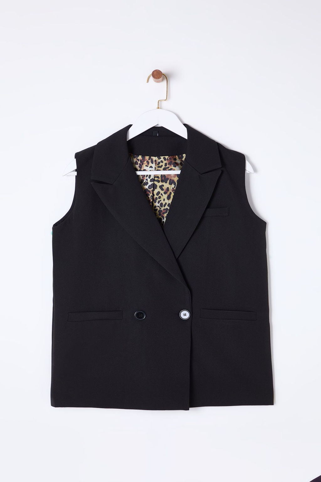 TRENDYOLMILLA Siyah Oversize Leopar Astar Detayl? Dokuma Yelek TWOSS25YE00014 фото 6