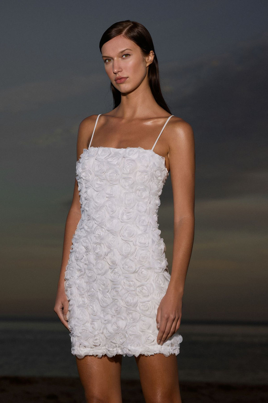 TRENDYOLMILLA Beyaz 3 Boyutlu Gul Aplike Detayl? Dugun/Nikah S?k Abiye Elbise TPRSS25EL00018