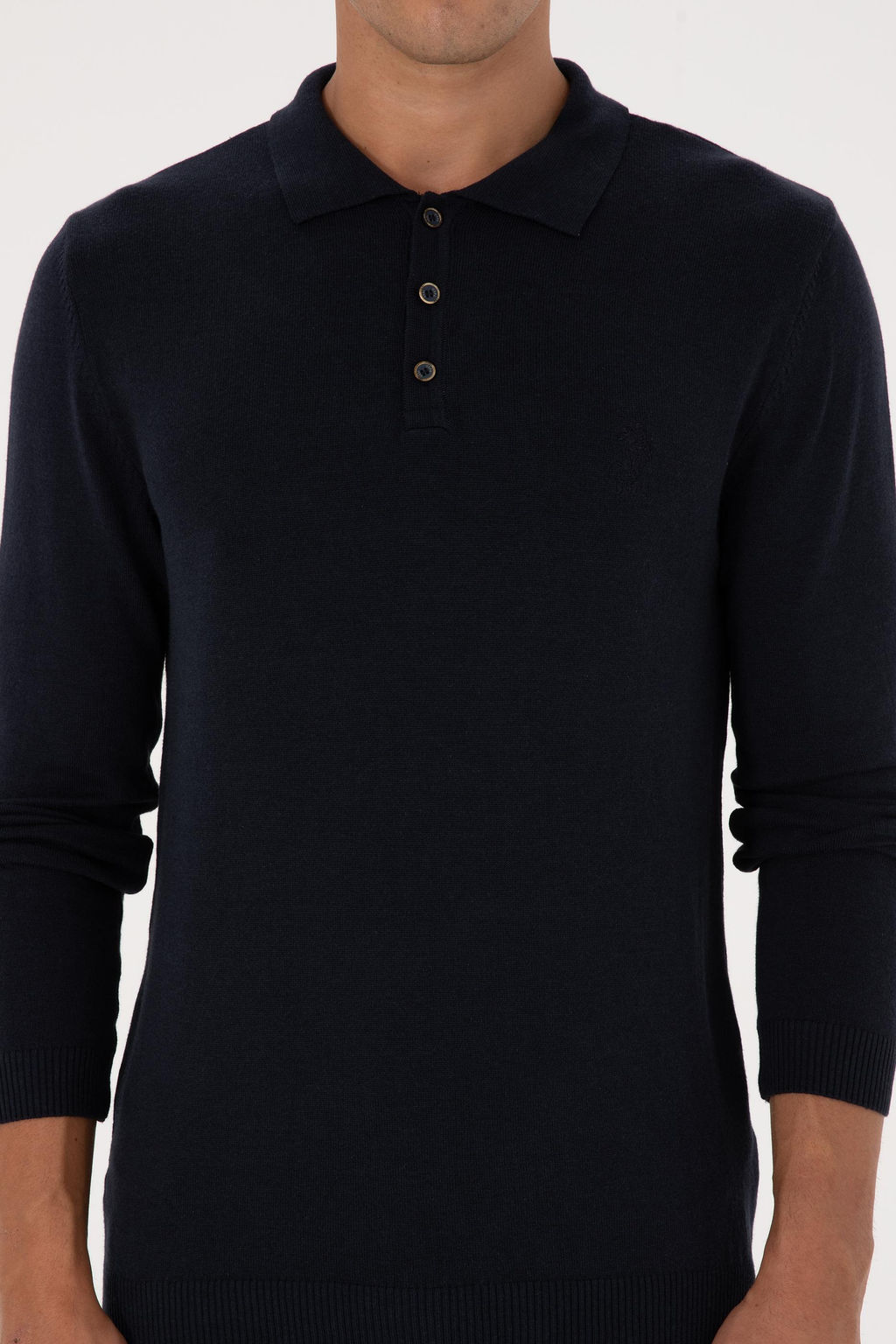 Erkek Slim Fit Polo Yaka Lacivert Basic Kazak