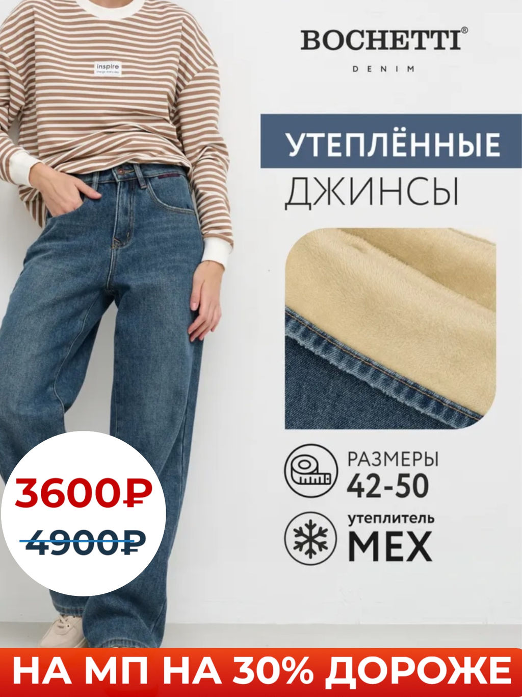 Джинсы женские утепленные синие