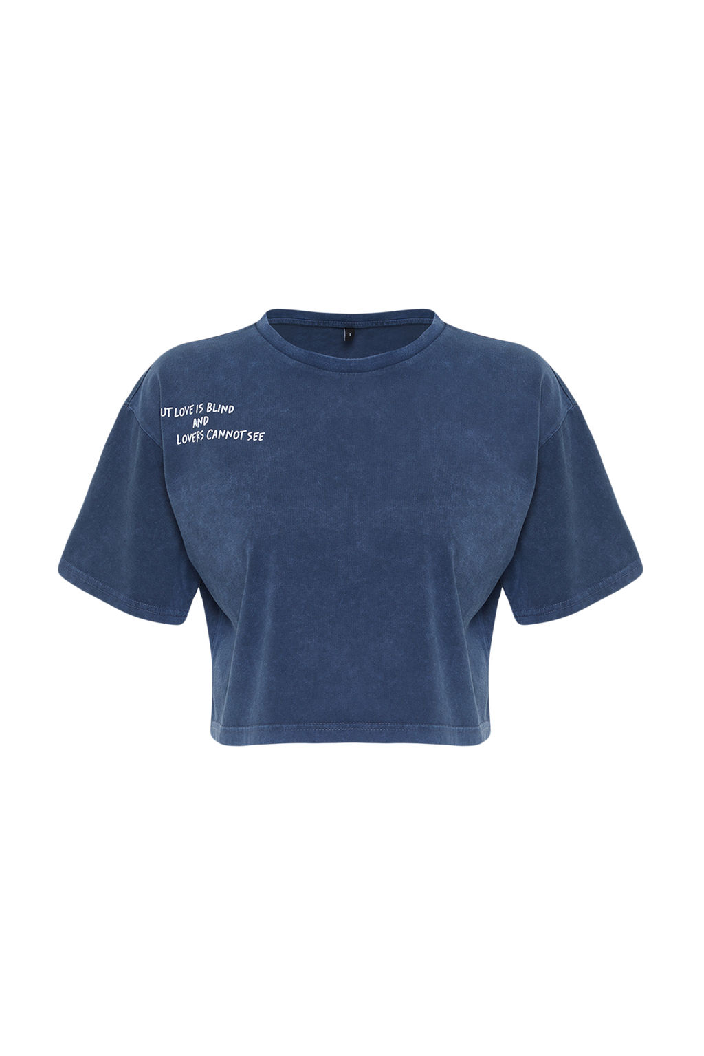 Indigo %100 Kal?n Pamuklu Soluk Efektli Bask?l? Relaxed Crop Orme T-Shirt TWOSS23TS00117