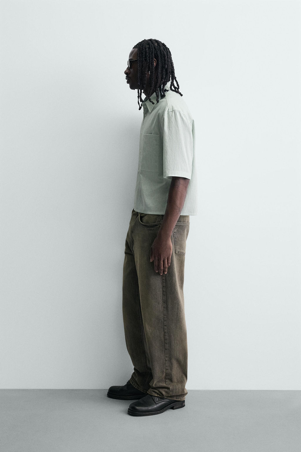 CAMISA CROPPED FIT CUADROS / Raya verde - Zara фото 4