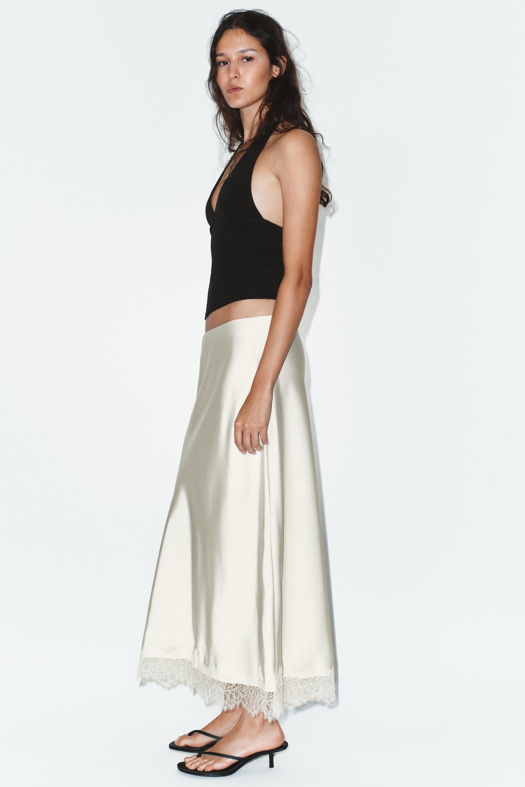 LACE TRIM SATIN MIDI SKIRT - Zara фото 14