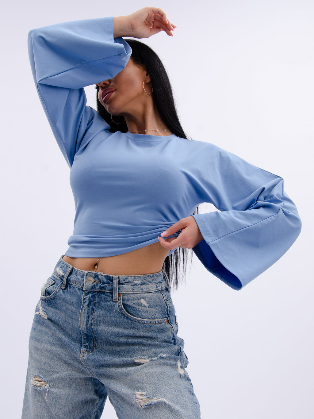 Лонгслив "Аида 3" голубой, кулирка с лайкрой