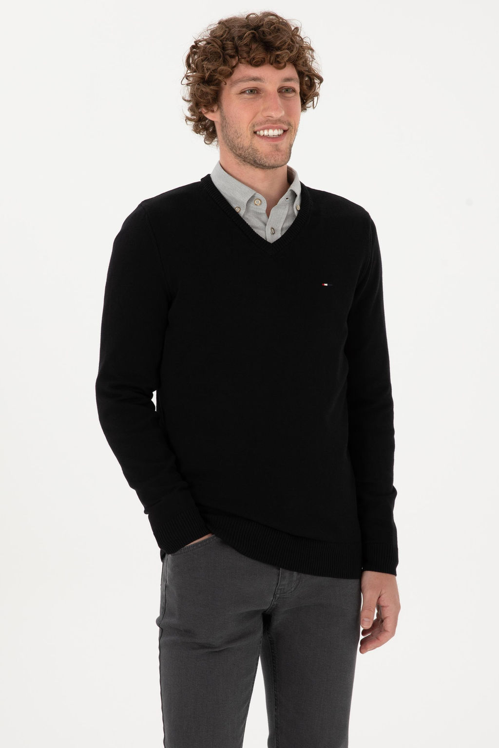 Erkek Slim Fit V Yaka Siyah Basic Kazak - U.s. polo assn фото 3