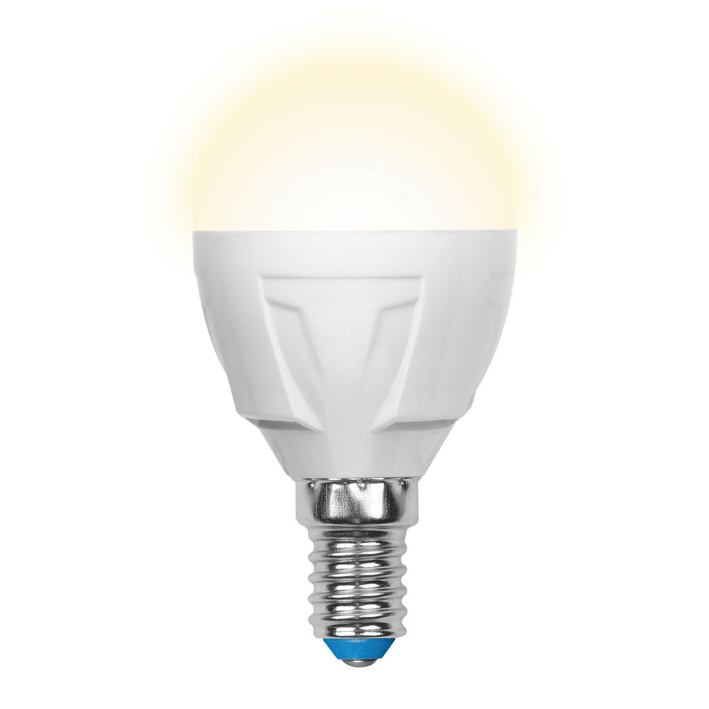 LED-G45 7W/WW/E14/FR PLP01WH Лампа светодиодная. Форма шар, матовая. Серия ЯРКАЯ. Теплый белый свет (3000K). Картон. ТМ Uniel