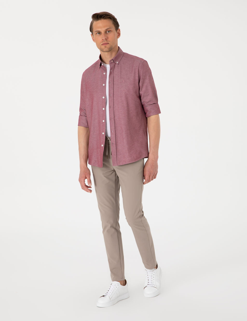 Bordo Oxford Slim Fit Kolay _t_lenebilir G_mlek