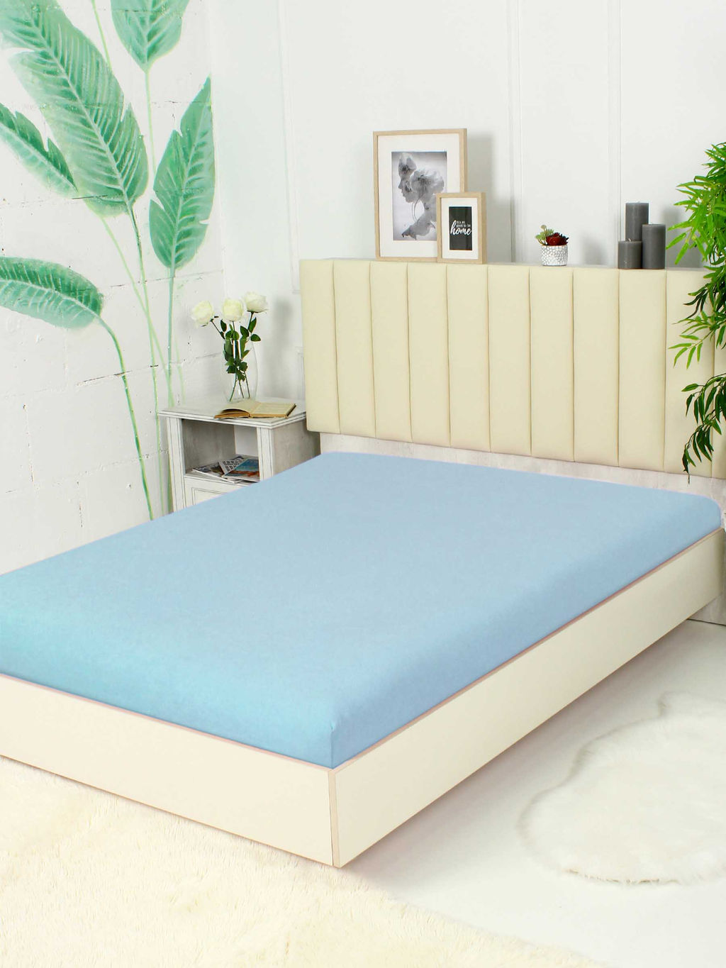 Простыня на резинке Махра - Голубой 140х200х20