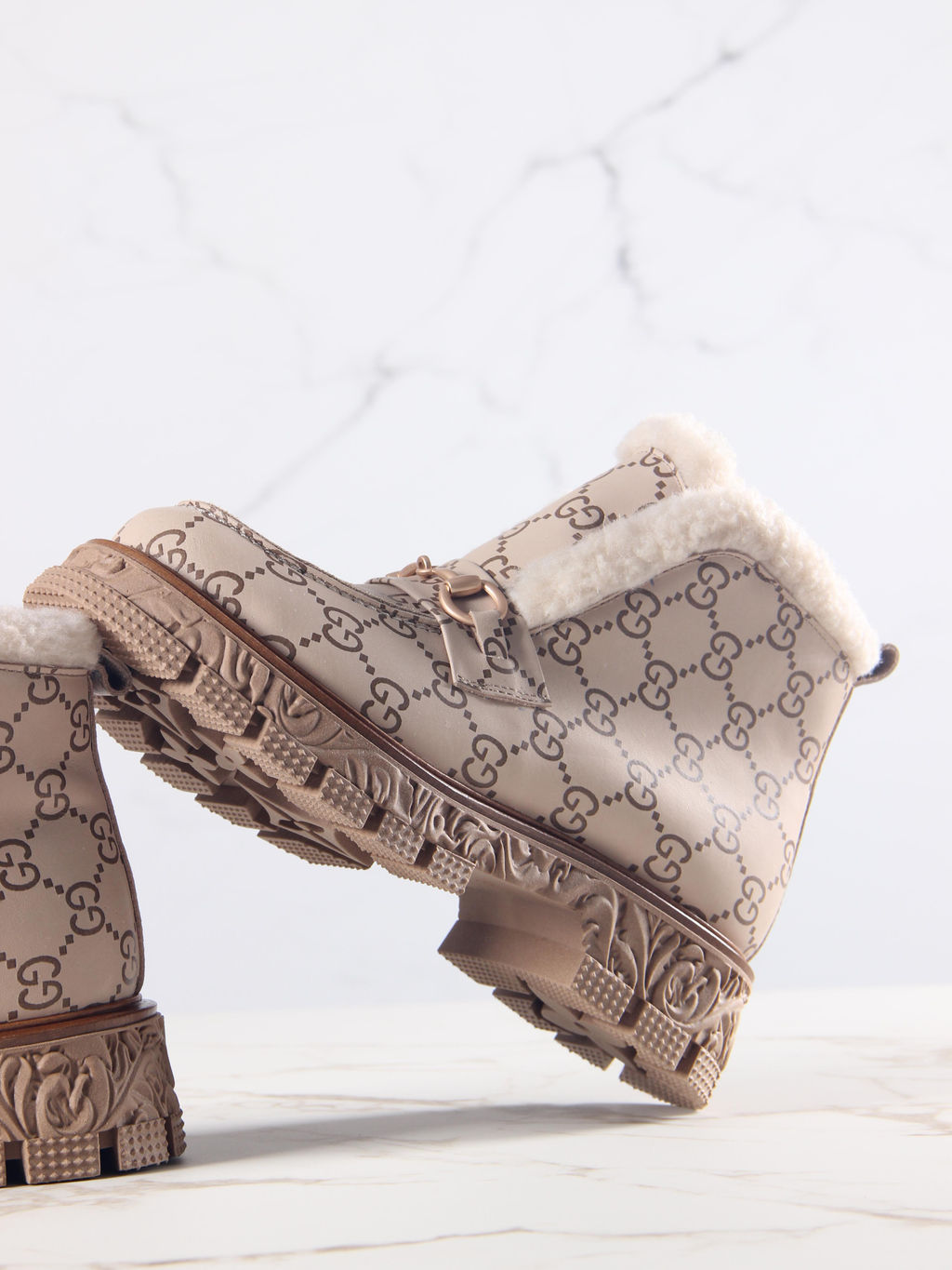 Ботинки 307.PODYUM141 br.Бежевый гучи коричневый/мех