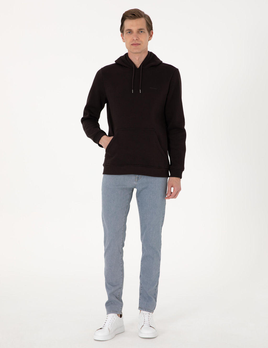 Koyu Kahverengi 2 _plik Regular Fit __i Polarl_ Kap__onlu Basic Sweatshirt