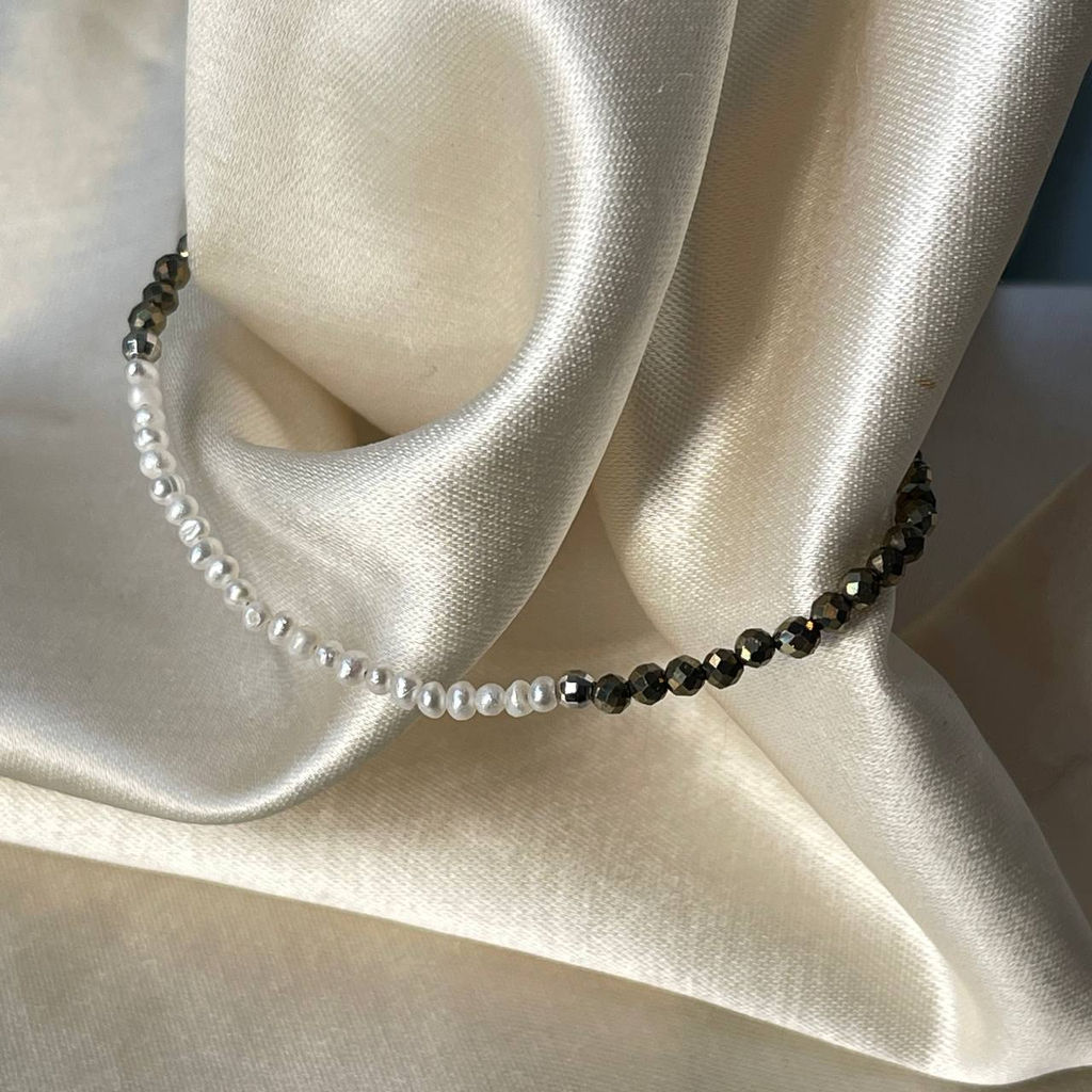 Браслет из Пирита и Жемчуга 18 см +