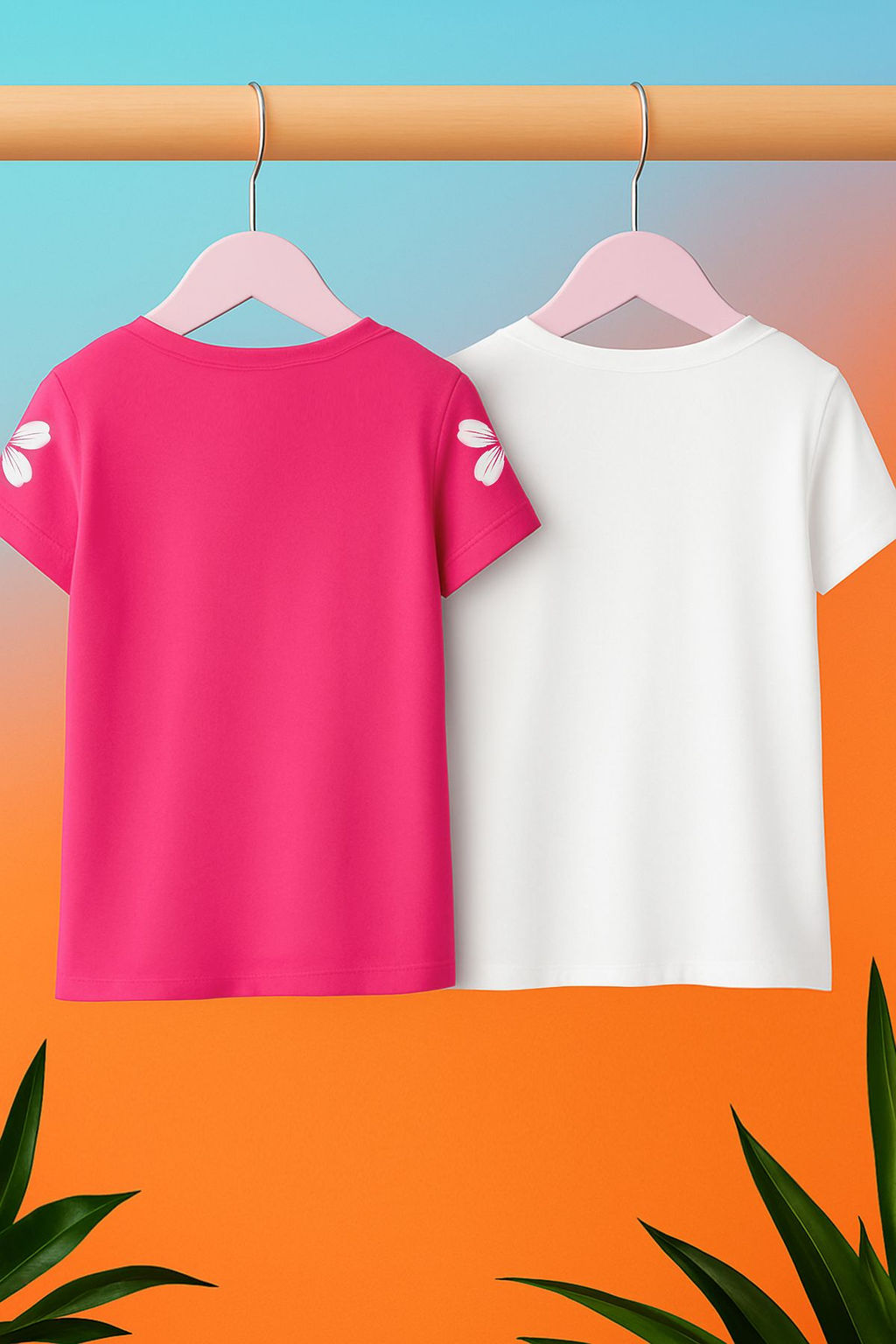 Fusya-Ekru 2li K?z Cocuk %100 Pamuk Cicekli K?sa Kol Orme T-Shirt TKDSS25TS00109 - Trendyolmilla фото 3