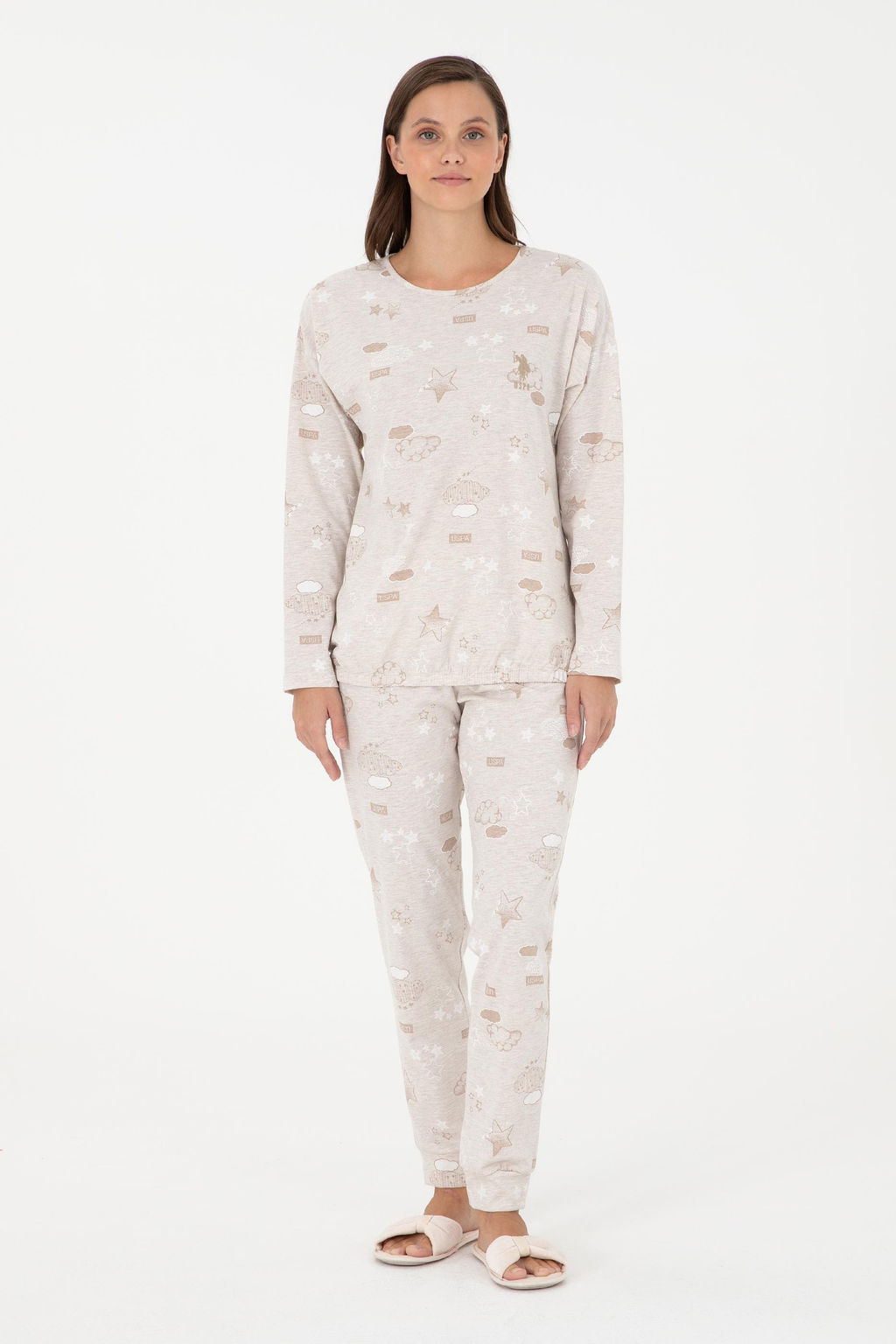 Женский бежевый пижамный комплект Неожиданная скидка в корзине - U.s. polo assn фото 4