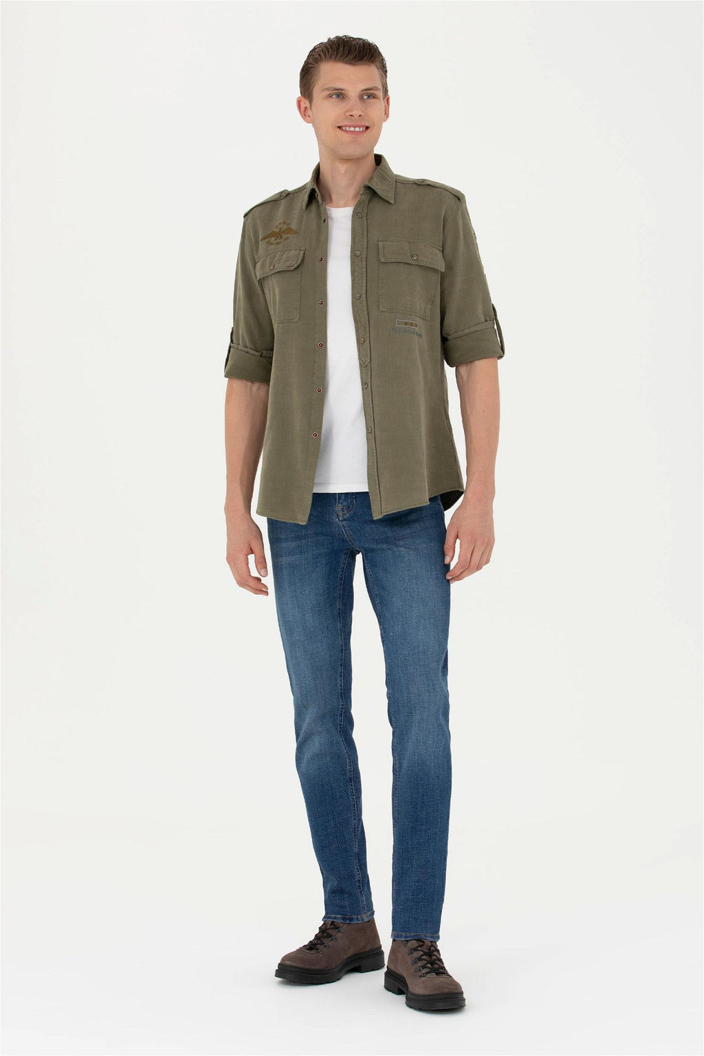 U. S. Polo Assn / Мужская рубашка цвета хаки с длинным рукавом - U.s. polo assn фото 11