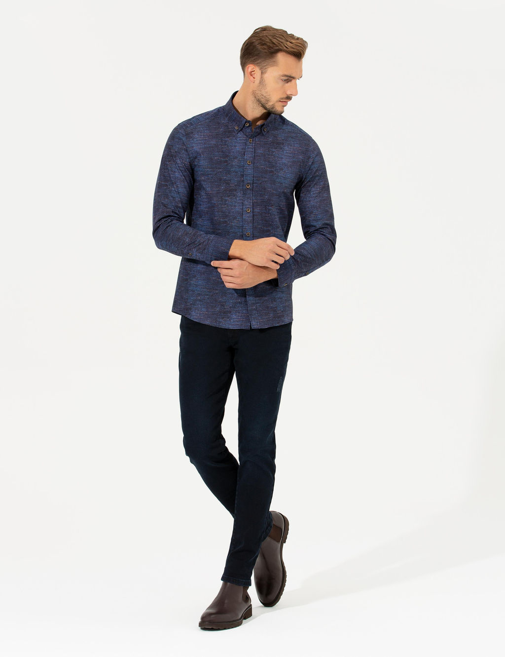 Lacivert Slim Fit Uzun Kollu G_mlek