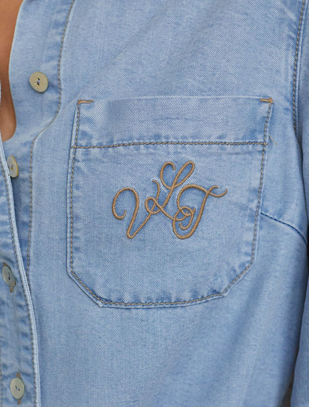 Укороченная блузка с кулиской из джинсового лиоцелла - Vilatte фото 4