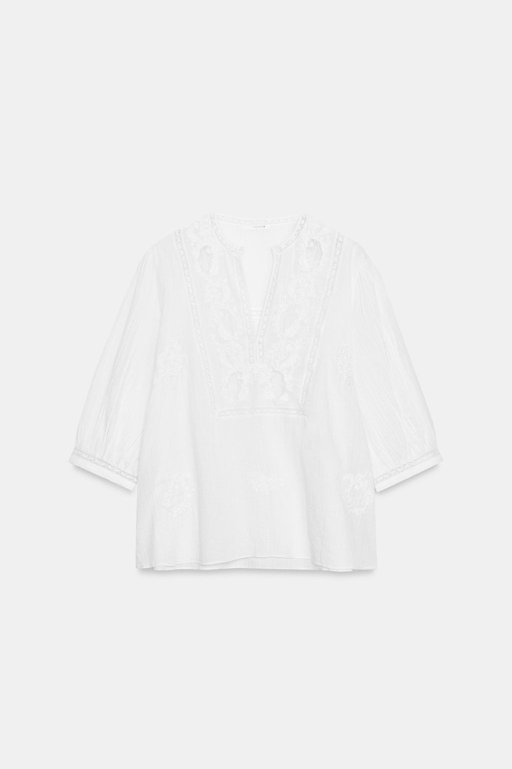 CAMISA BORDADOS ENCAJE ZW COLLECTION / Blanco