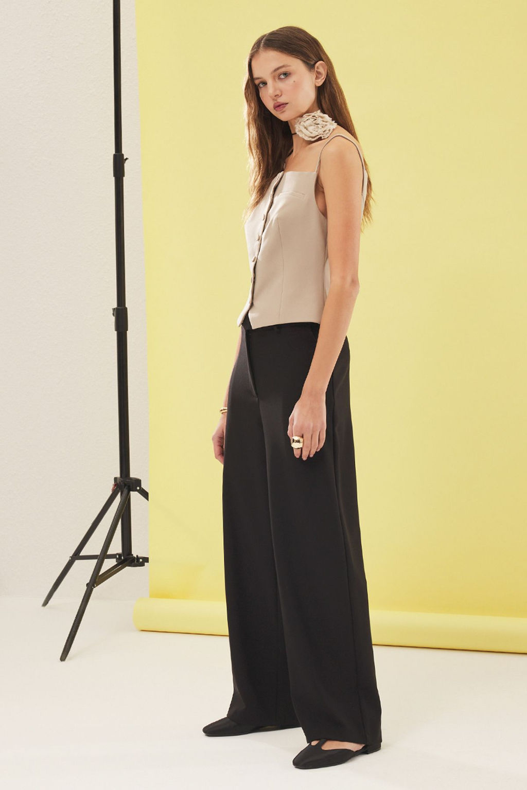 TRENDYOLMILLA Siyah Dusuk Bel Wide Leg/Genis Paca Dokuma Pantolon TWOSS25PL00025 фото 4