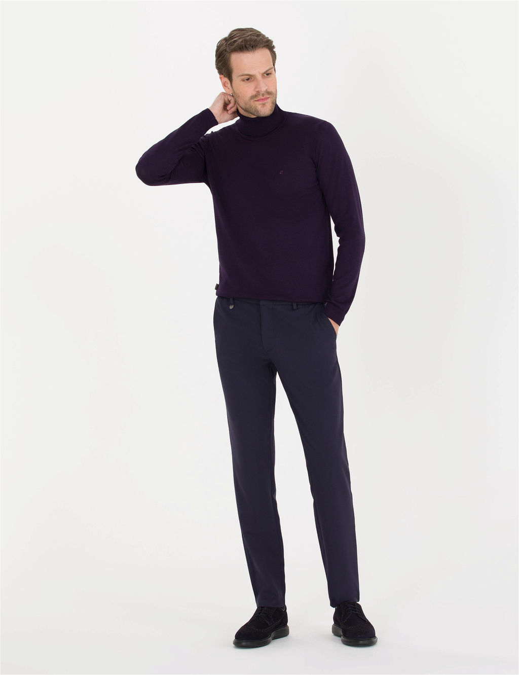 Mor Slim Fit Bal_k__ Yaka Y_n Kar___ml_ Basic Triko Kazak - Pierre cardin фото 3