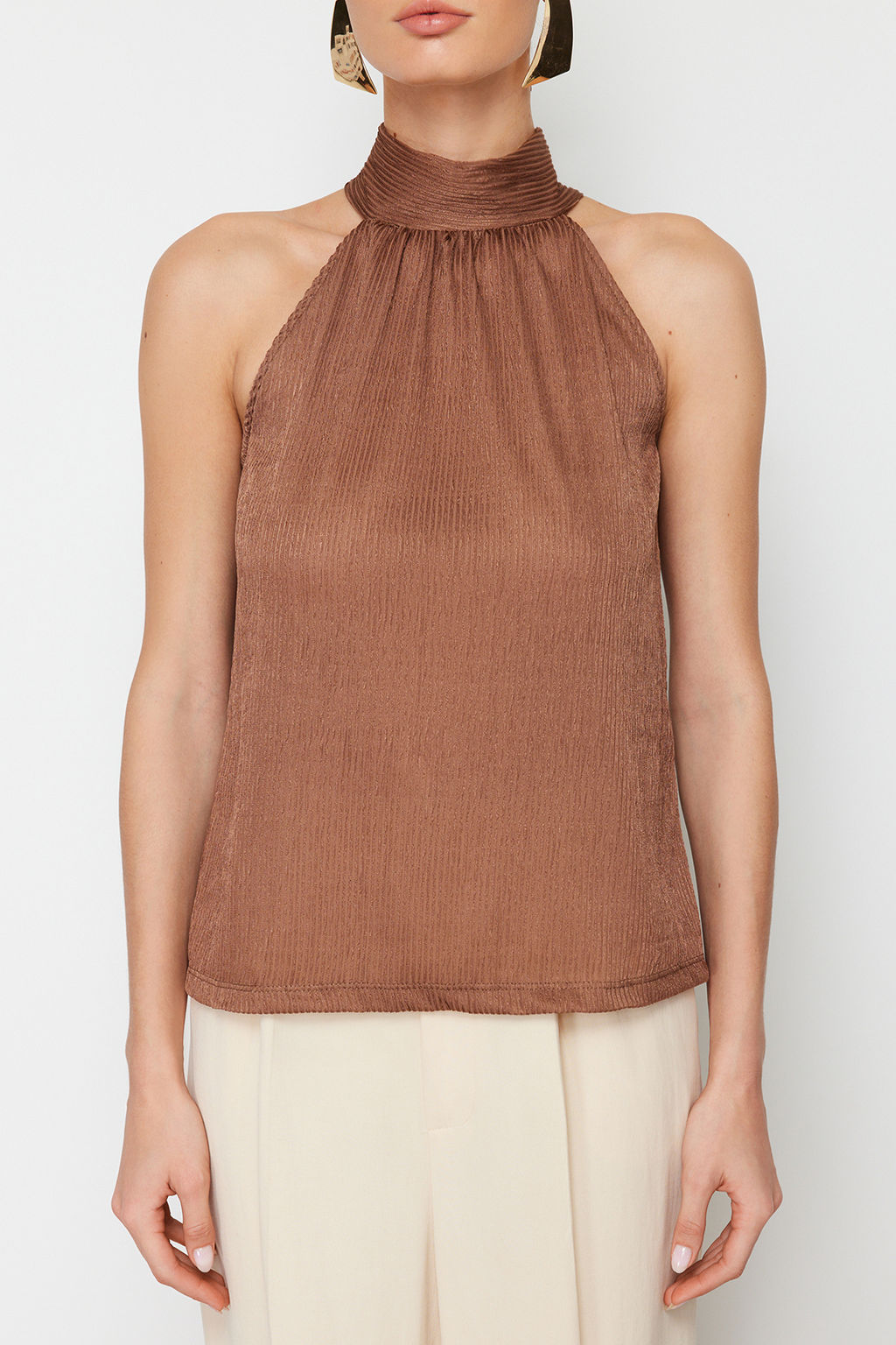 Trendyolmilla Mint Regular/Normal Kal?p Dik Yaka Fit Pilise Esnek Orme Bluz TWOSS23BZ00952 фото 10